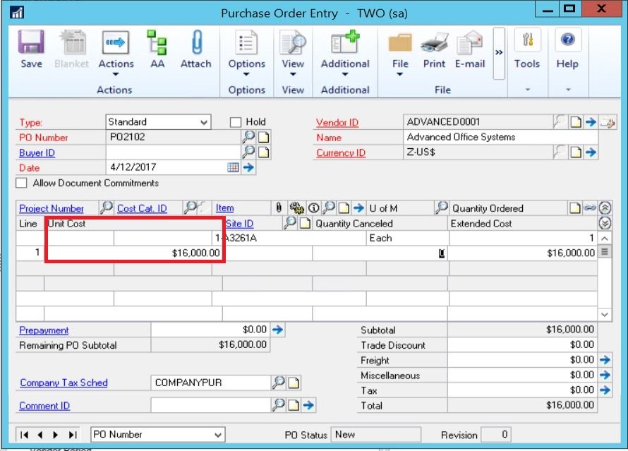 Purchase Order Entry in Dynamics GP