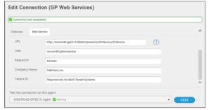 Edit connection on Scribe for Dynamics GP - GP web services tab