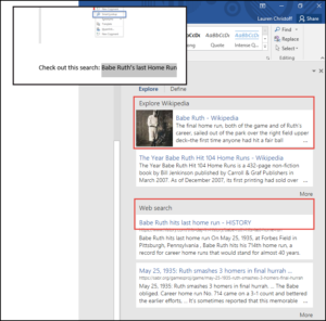 Smart Lookup feature in Microsoft Office 365