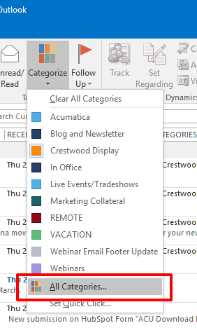Crestwood Productivity Tip Outlook Categories