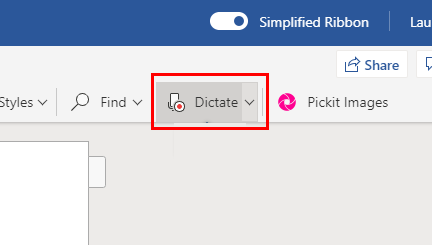 Dictation in Office 365 Word
