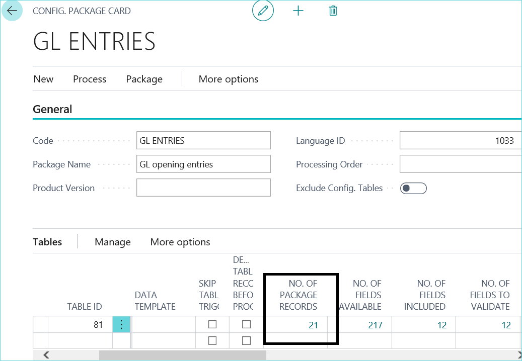 Configuration Package GL Entries in Dynamics 365
