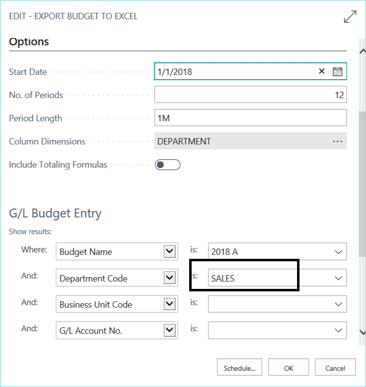 Upload Budget with Dimension Detail in Dynamics 365
