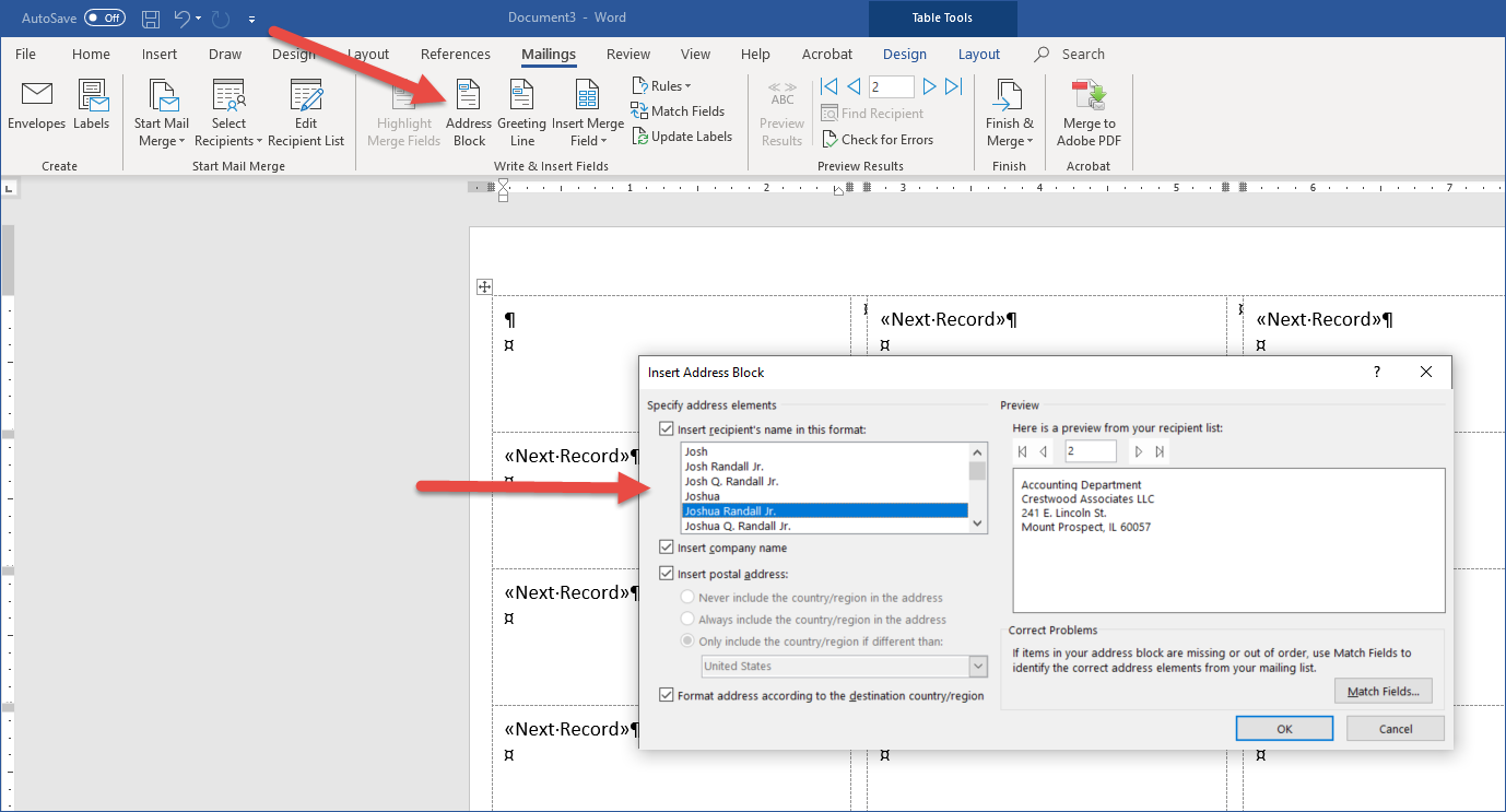 Office 365 - Mail Merge with Word