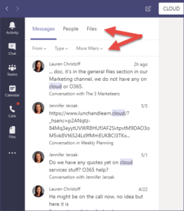 Searches in Microsoft Teams