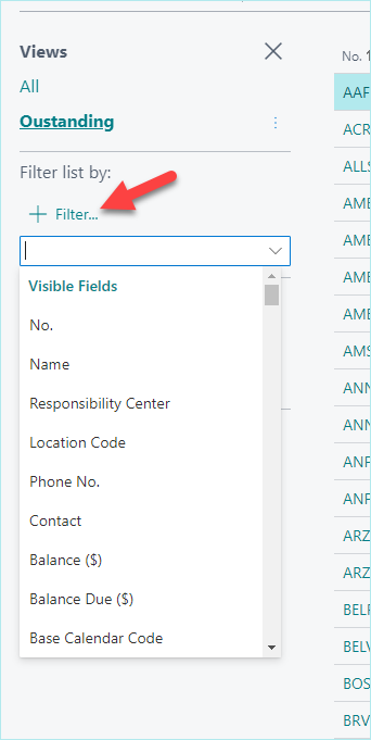 Dynamics 365 Business Central Filter views