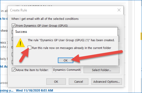 Setting up Microsoft Outlook Rules