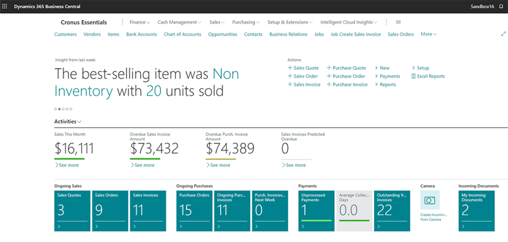 Dynamics 365 Business Central Dashboard