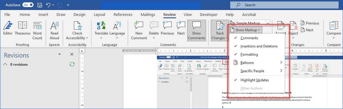 Tracking Changes in Microsoft Word