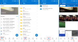 OneDrive Mobile App Screen views