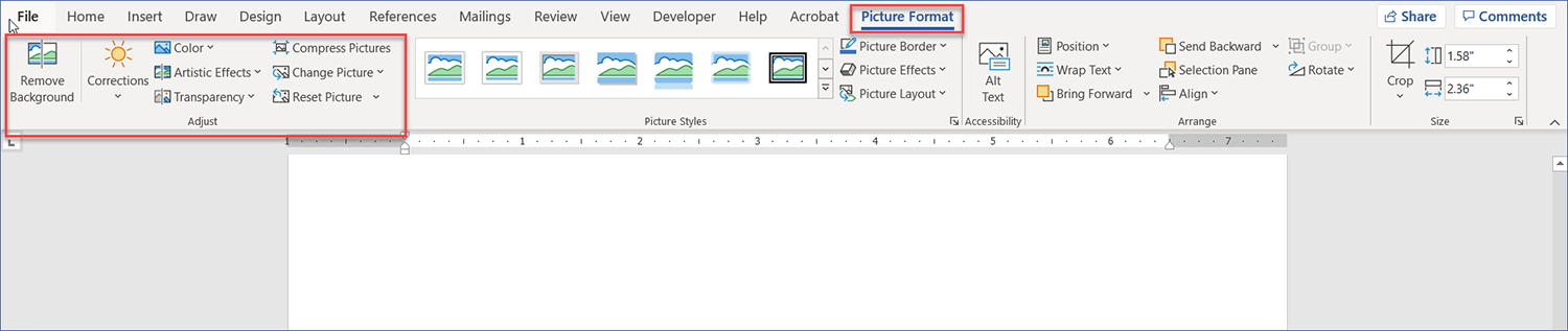 Picture Adjust Settings in Word