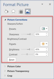 Picture Adjust Settings in Word