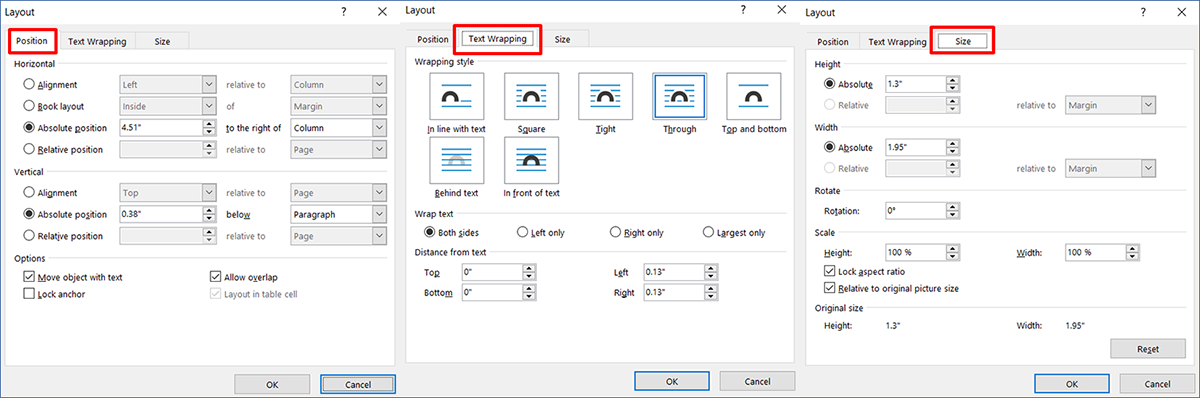 formatting pictures in word