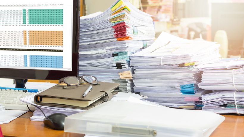 desk with paper