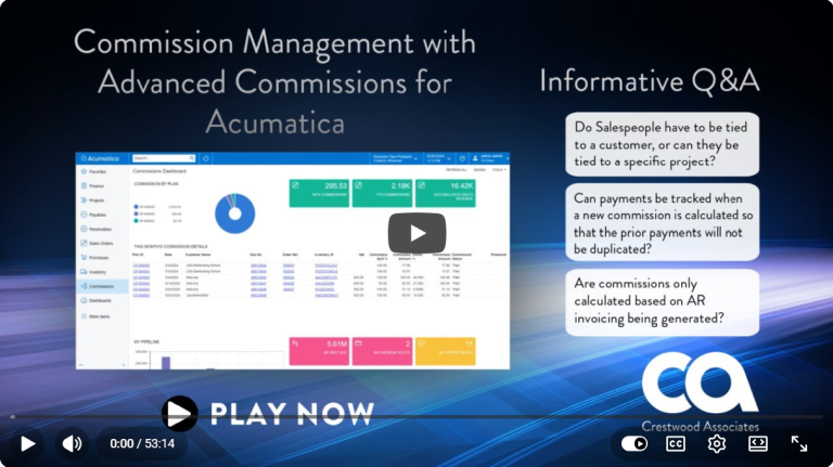 Webinar Commission Management with Advanced Commissions for Acumatica